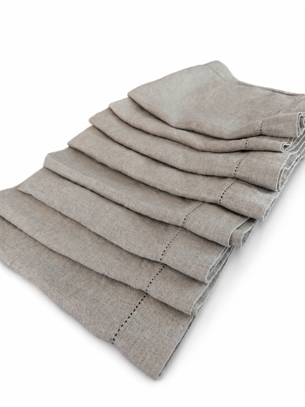 Solino Home Linen Napkins Set of 8 Natural Hemstitch 100% Linen Neutral